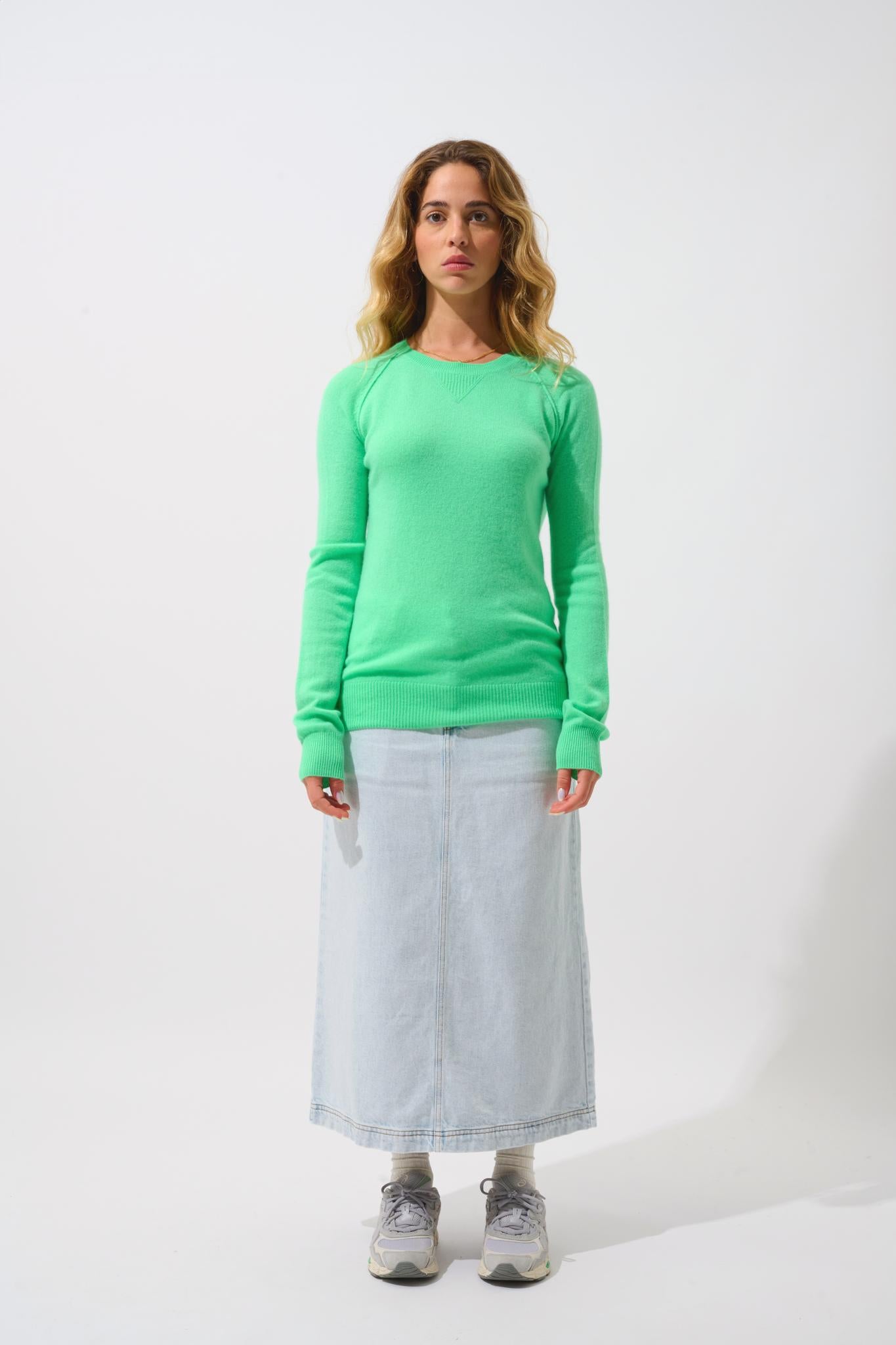 ETRET pull col rond vert fluo 100% cachemire