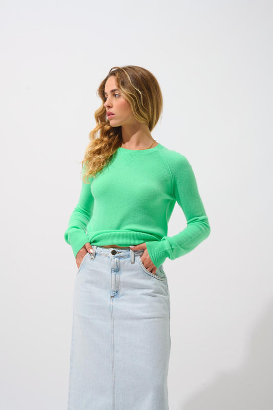 ETRET pull col rond vert fluo 100% cachemire