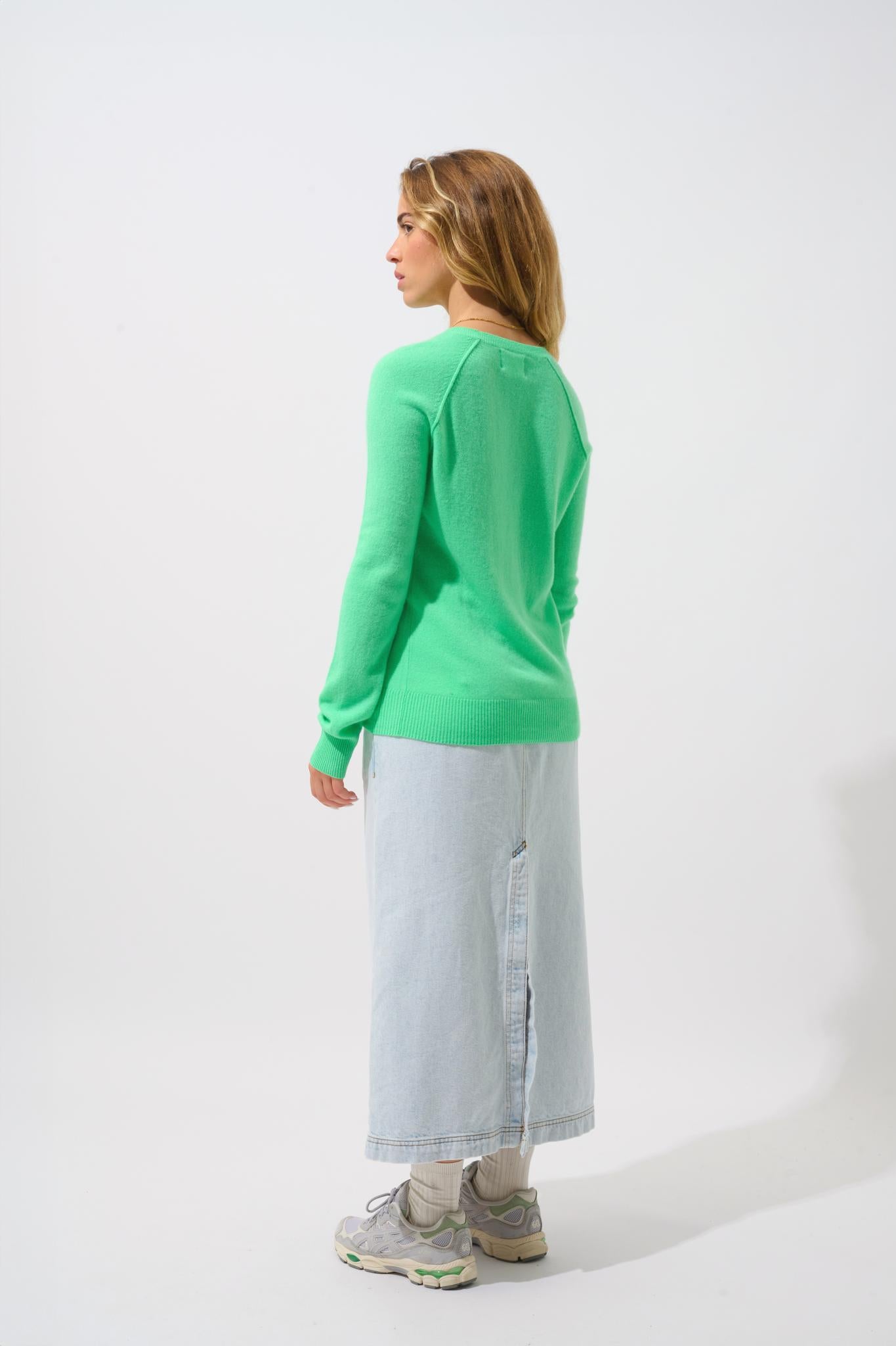 ETRET pull col rond vert fluo 100% cachemire