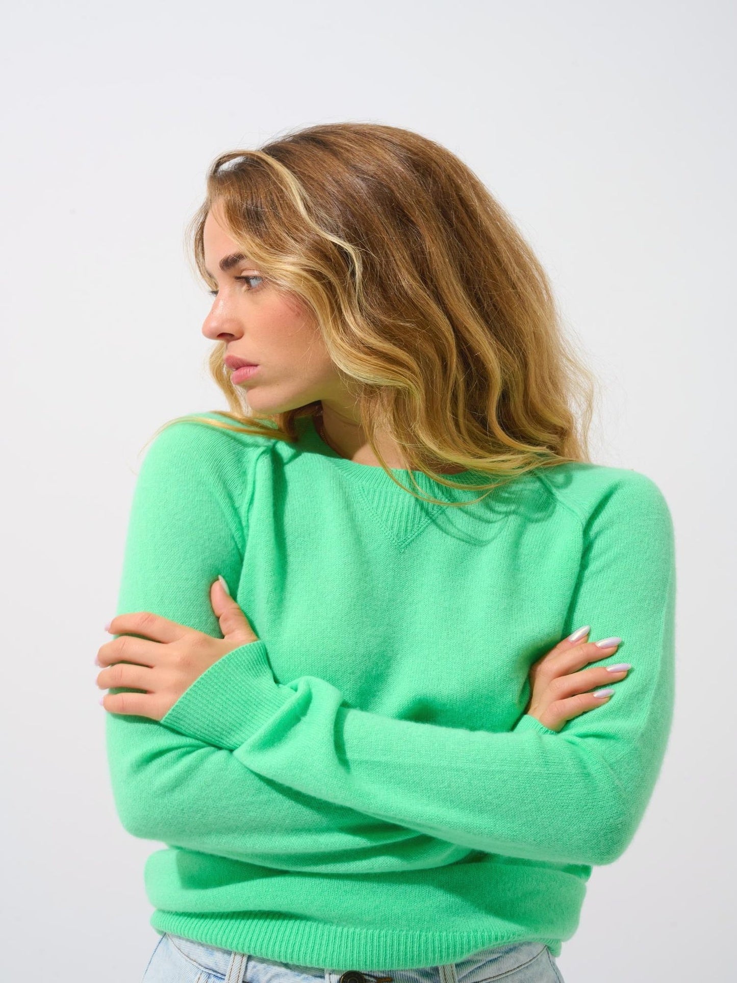 ETRET Rundhalspullover neongrün 100% Kaschmir