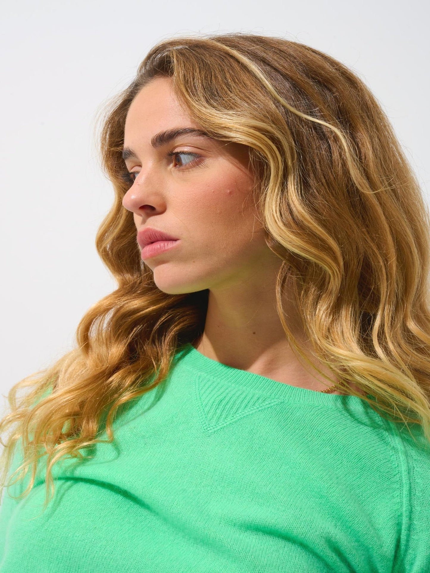 ETRET Rundhalspullover neongrün 100% Kaschmir