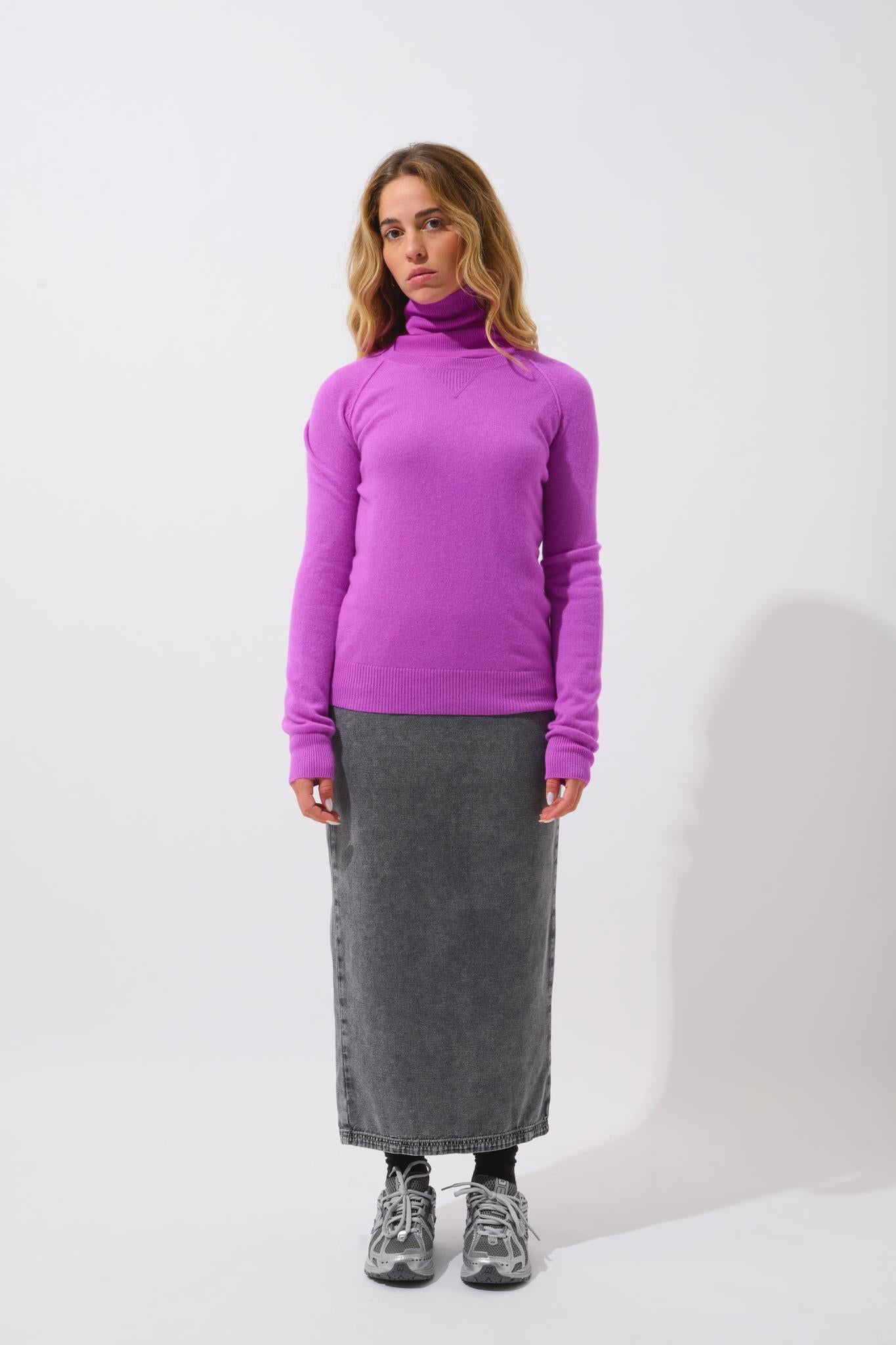ETRET fluorescent purple round-neck sweater 100% cashmere