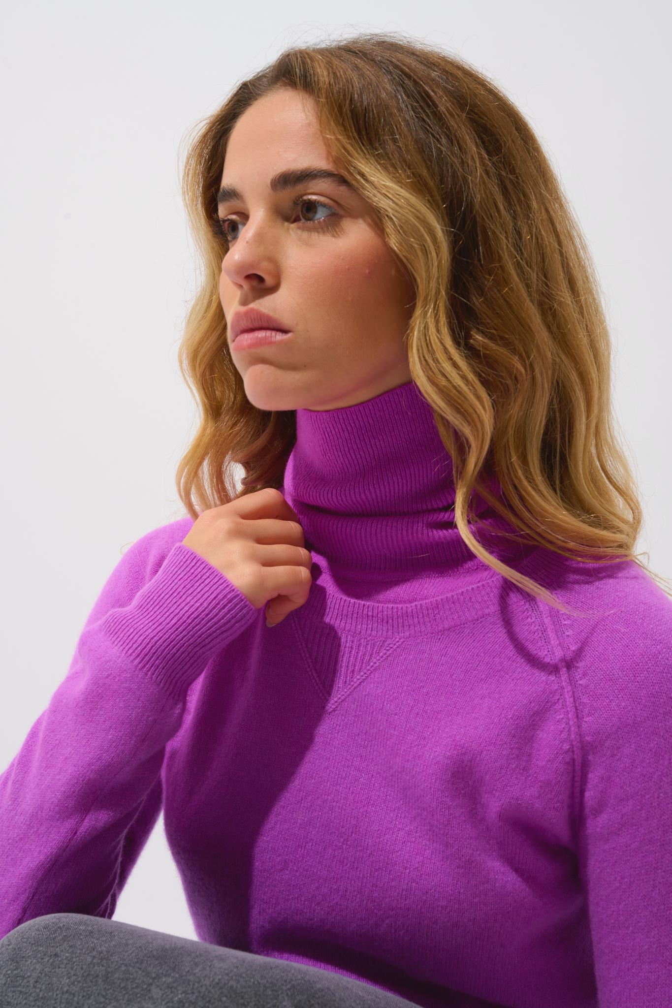 ETRET fluorescent purple round-neck sweater 100% cashmere