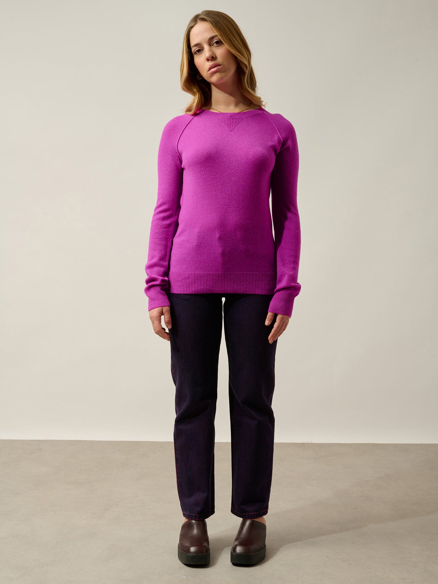 ETRET fluorescent purple round-neck sweater 100% cashmere