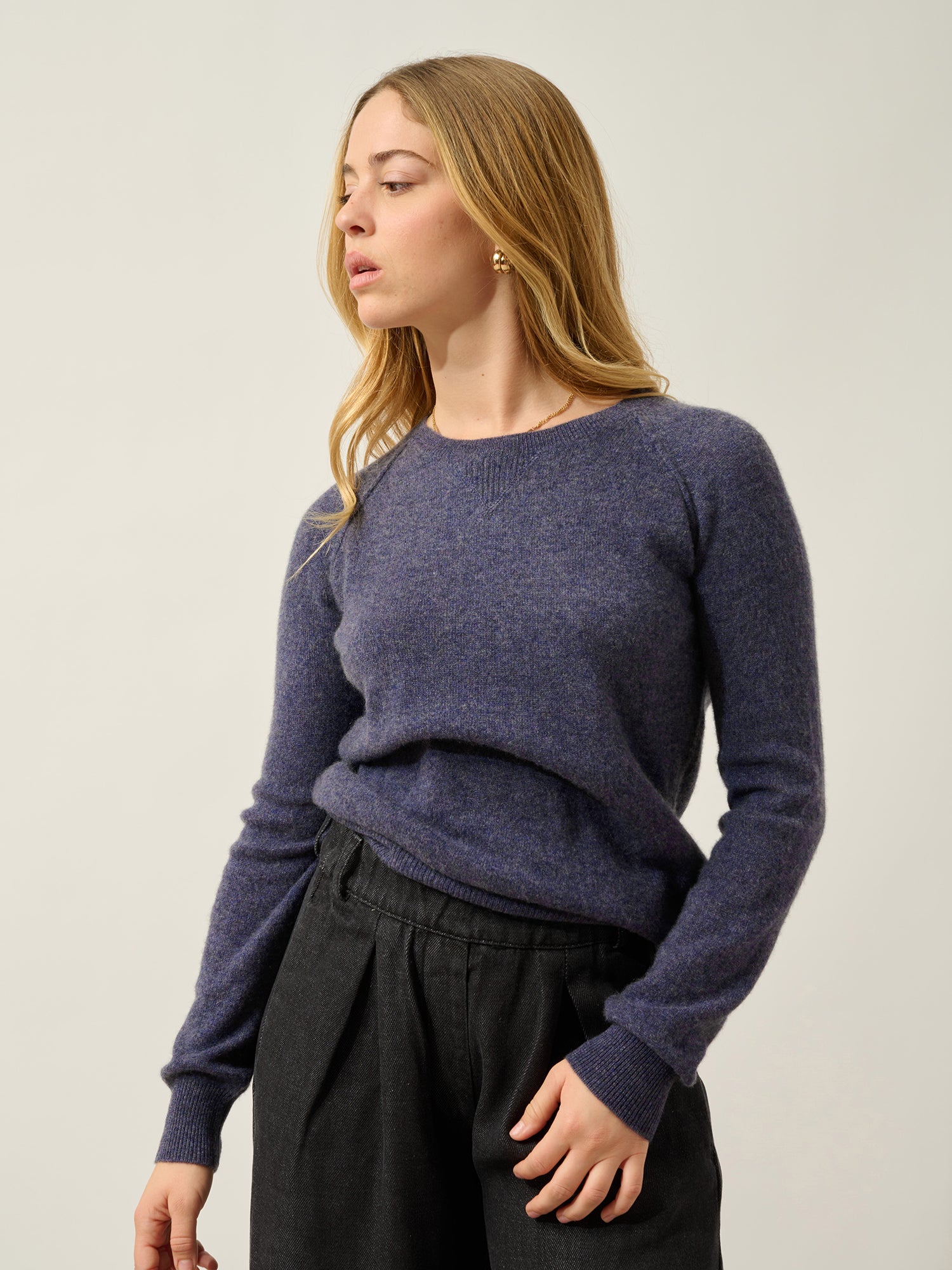 ETRET pull col rond violet gris chiné 100% cachemire