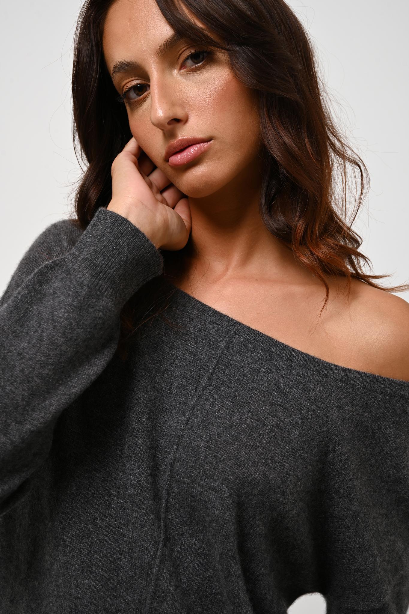 FARAUT pull col rond anthracite chiné 100% cachemire