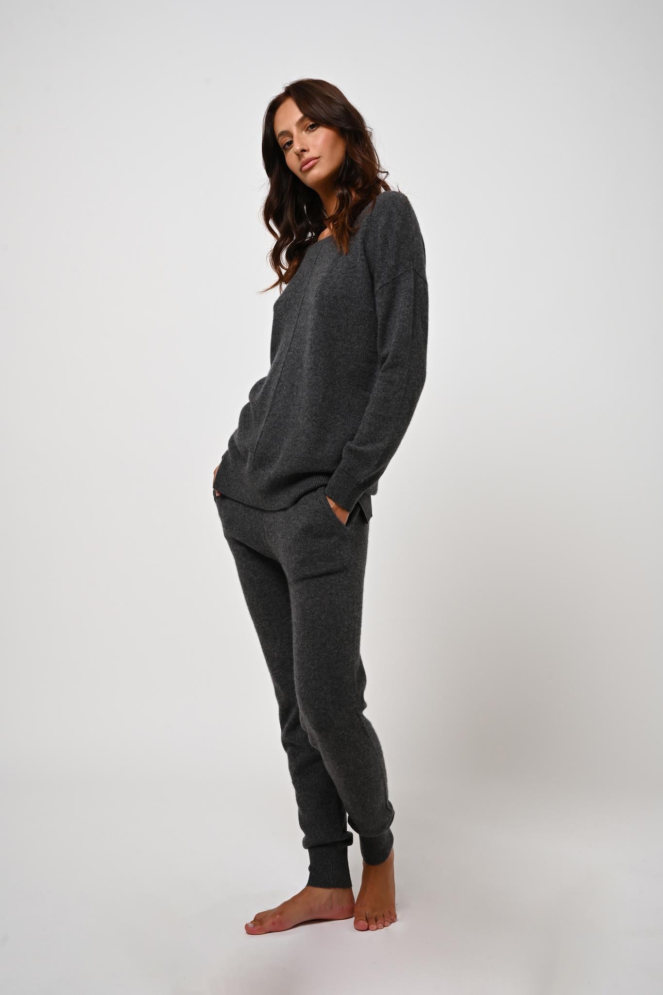 FARAUT pull col rond anthracite chiné 100% cachemire