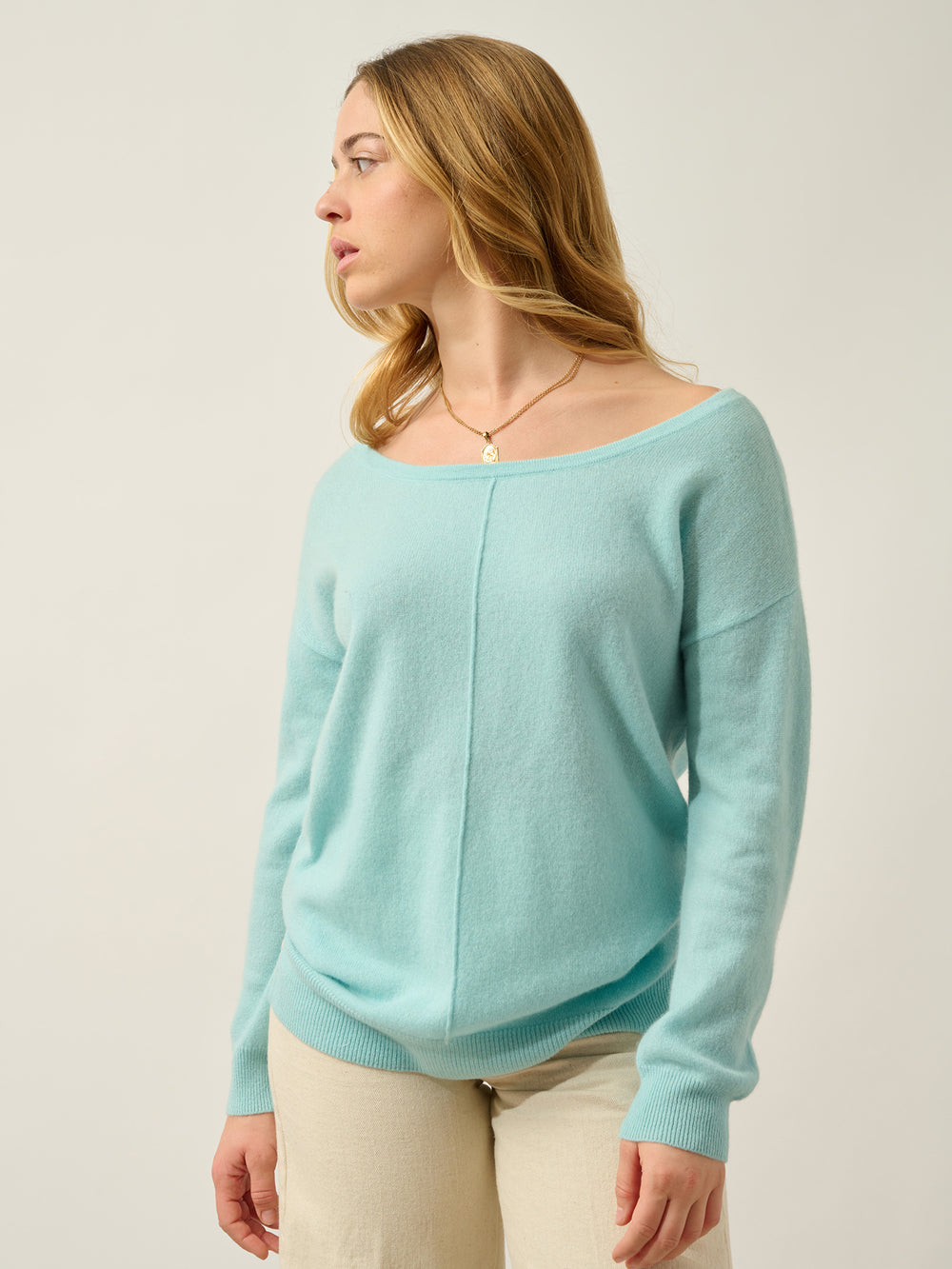 FARAUT pull col rond aqua 100% cachemire