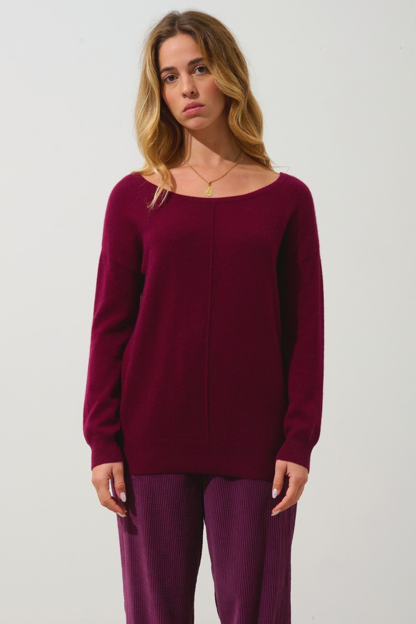 faraut pull col rond bordeaux 100% cachemire