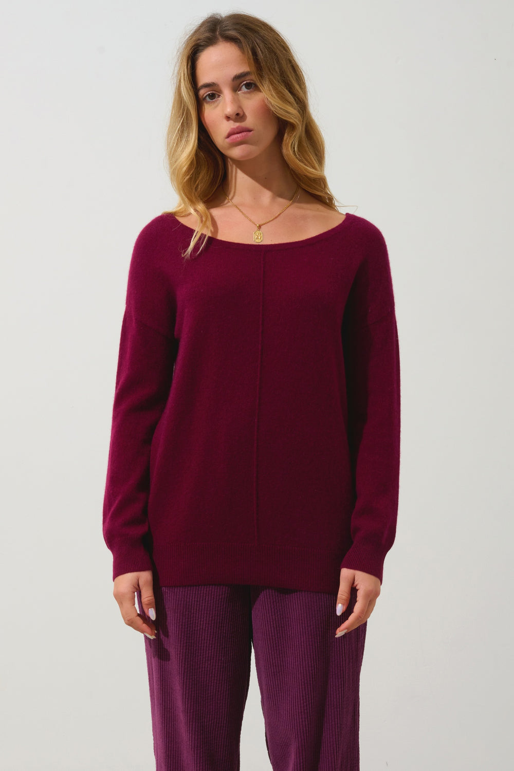 FARAUT pull col rond bordeaux 100% cachemire