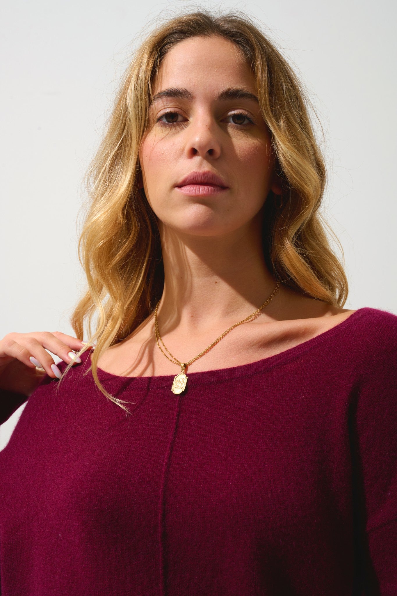 faraut pull col rond bordeaux 100% cachemire