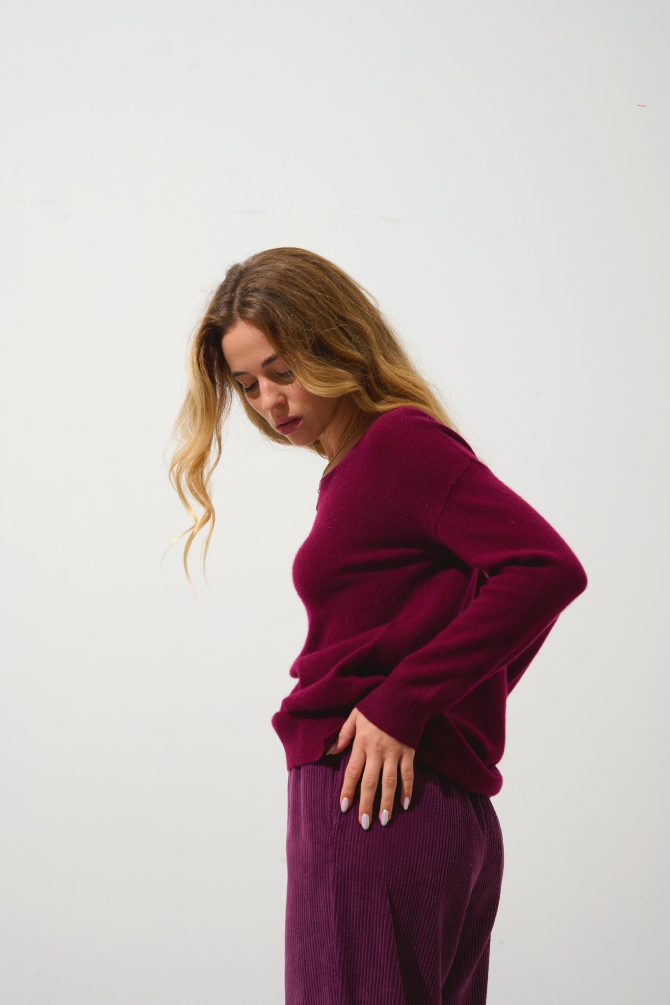 FARAUT pull col rond bordeaux 100% cachemire