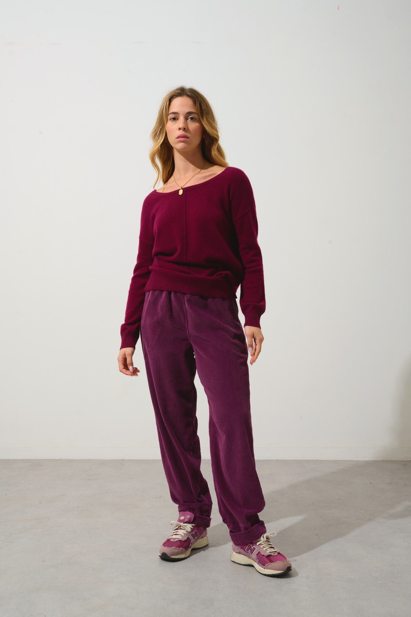 faraut pull col rond bordeaux 100% cachemire