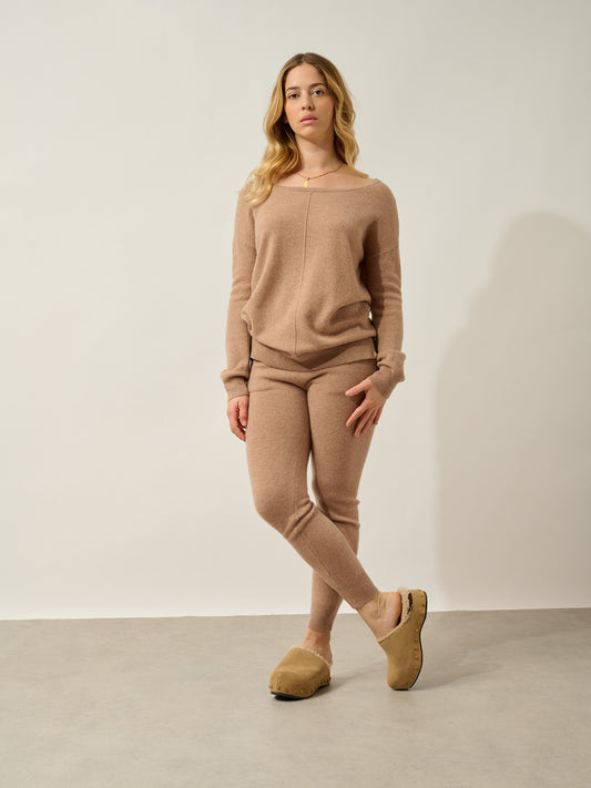 FARAUT Pullover mit Rundhalsausschnitt camel meliert 100% Kaschmir