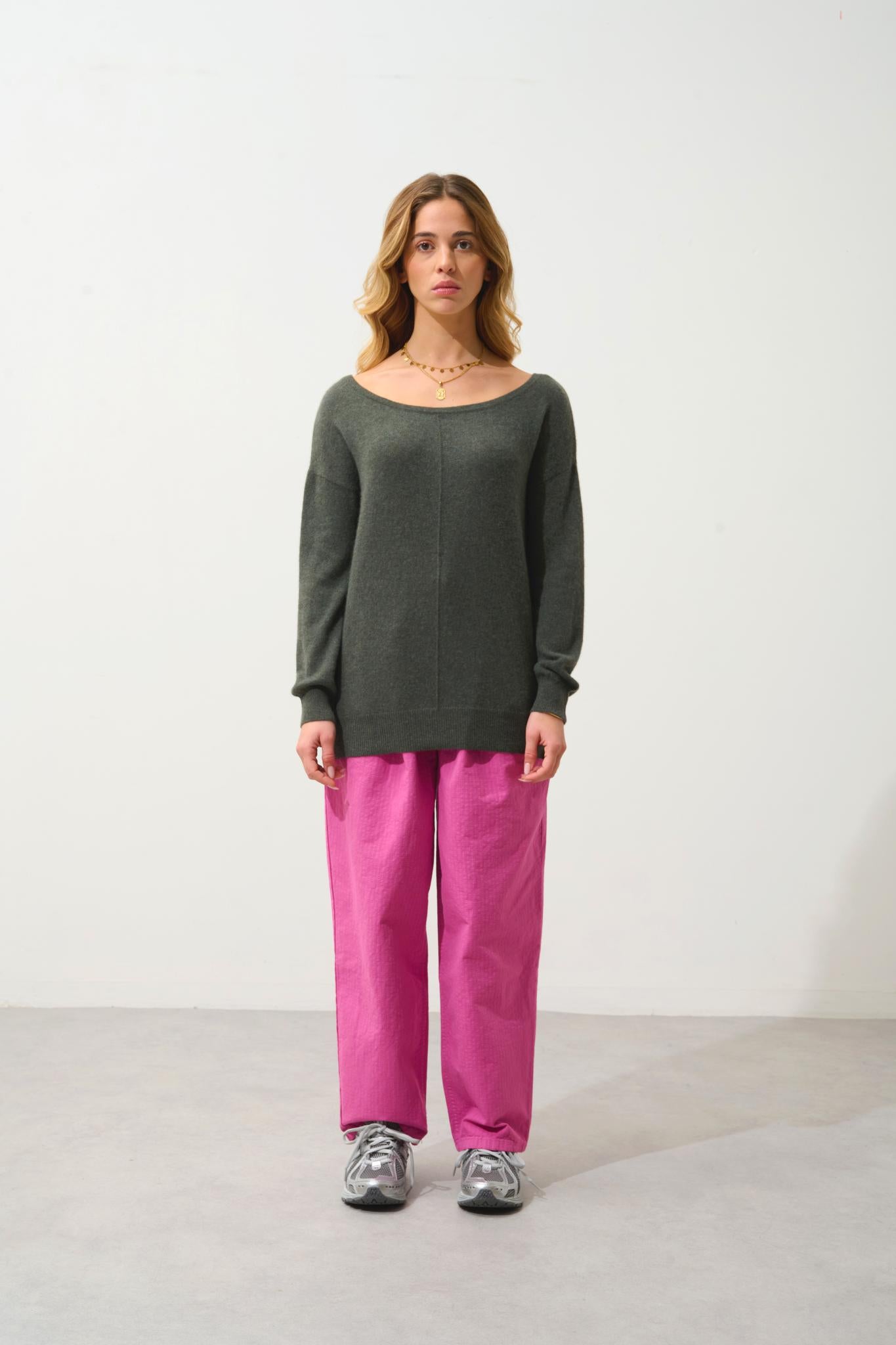 FARAUT Pullover mit Rundhalsausschnitt khaki meliert 100% Kaschmir