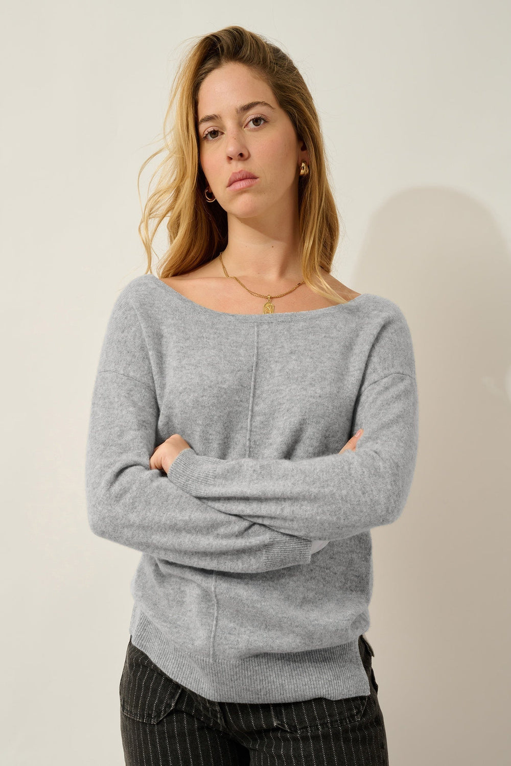 FARAUT pull col rond nuage chiné 100% cachemire