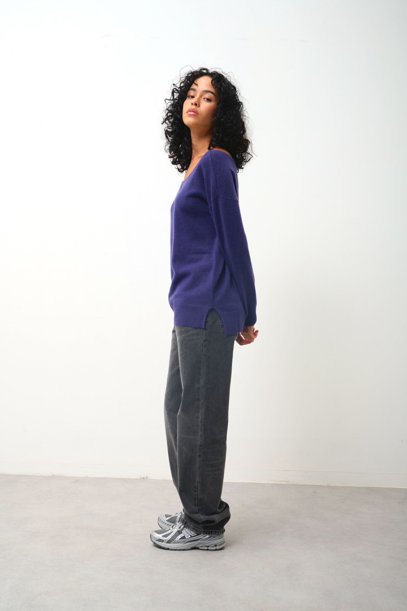 faraut pull col rond purple 100% cachemire