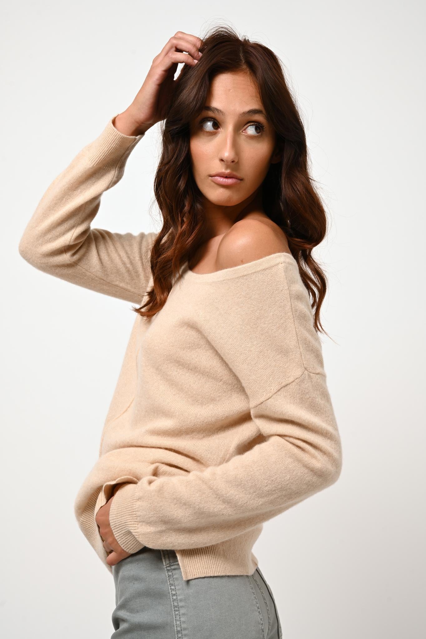 FARAUT Rundhalspullover Sand 100% Kaschmir