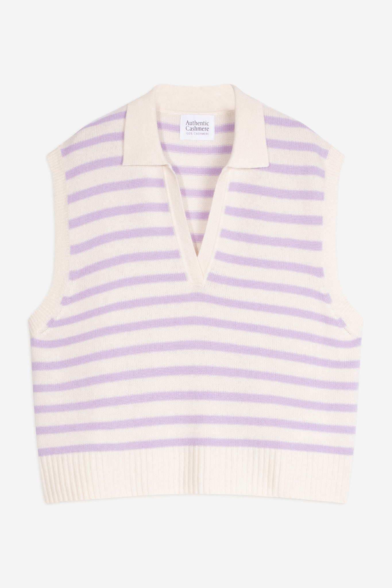felina pull col polo ouvert sans manches 4 fils bi-color mauve/ivoire 100% cachemire