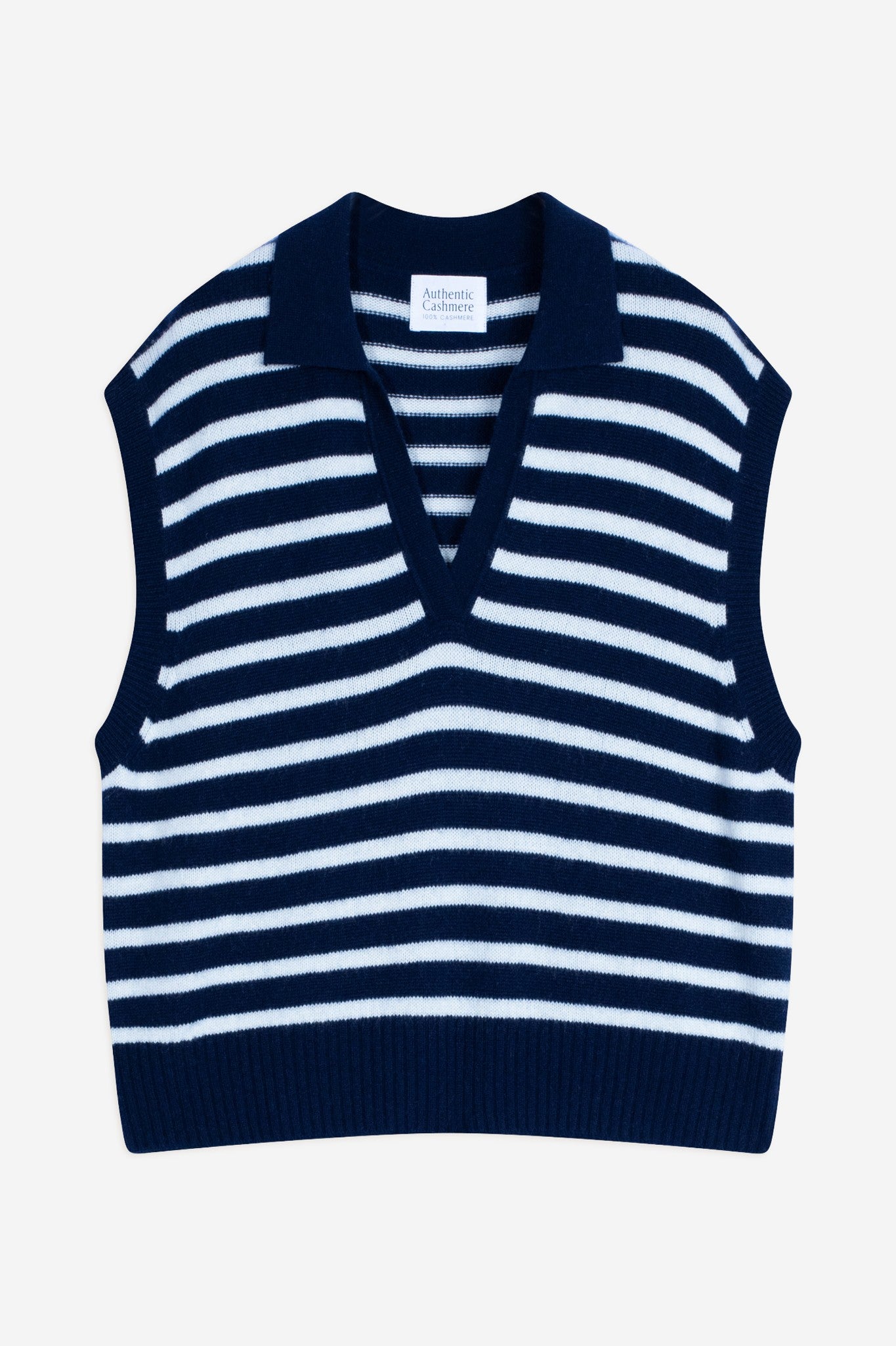felina pull col polo ouvert sans manches 4 fils bi-color navy/ivoire 100% cachemire