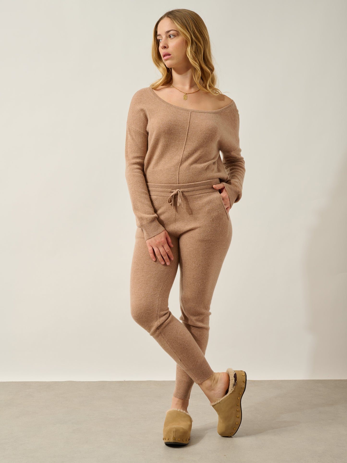 FERRAND jogging camel chiné 100% cachemire