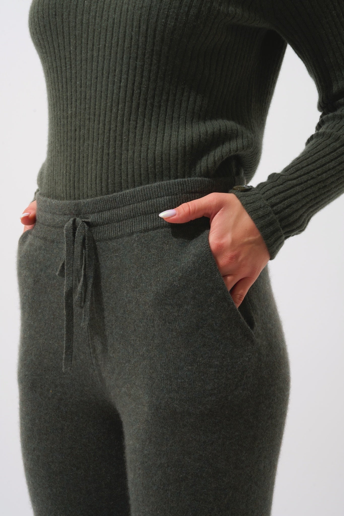 FERRAND Jogginghose khaki meliert 100% Kaschmir