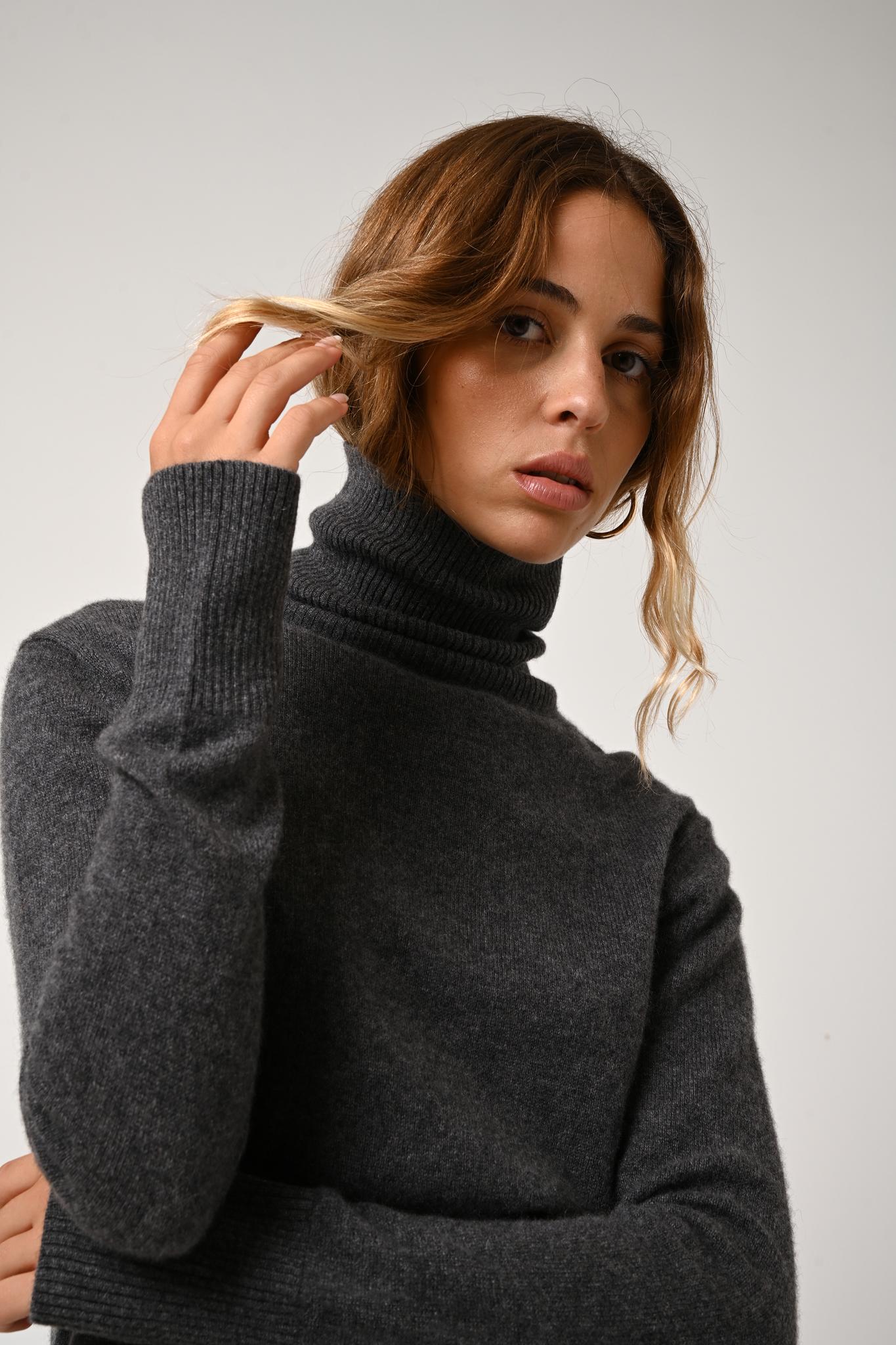 FORNET Anthrazit meliert Rollkragenpullover 100% Kaschmir