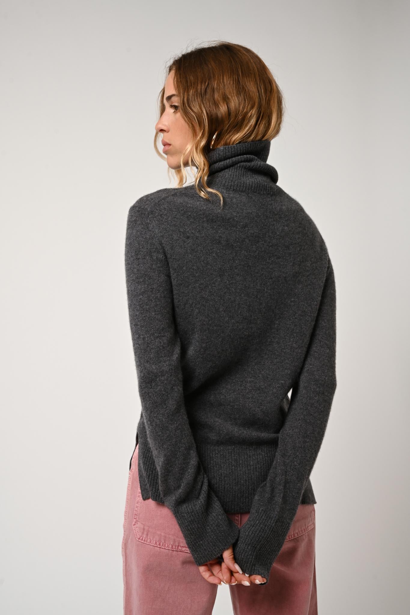 FORNET Anthrazit meliert Rollkragenpullover 100% Kaschmir