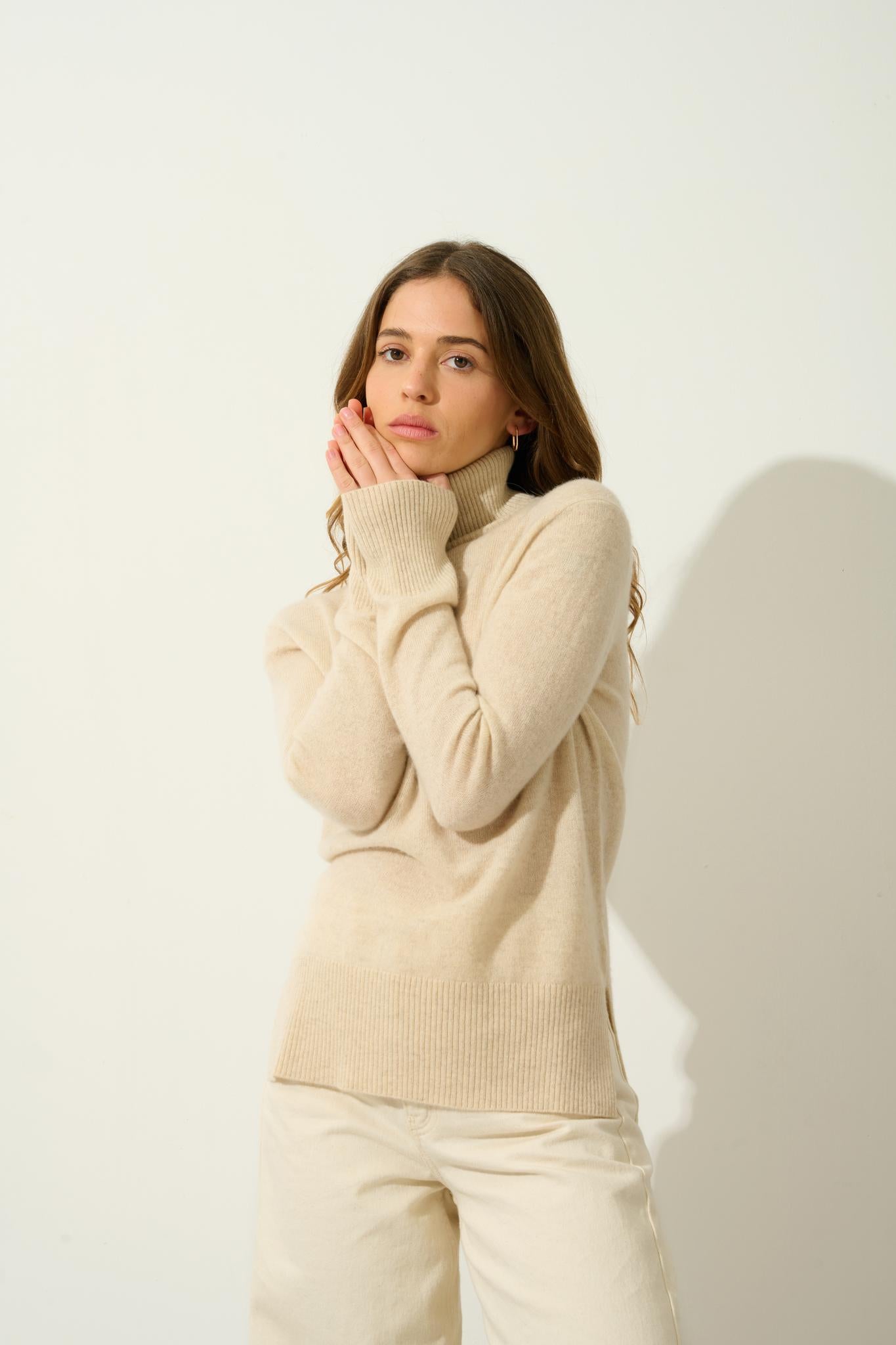 FORNET Haferflocken-Rollkragenpullover 100 % Kaschmir