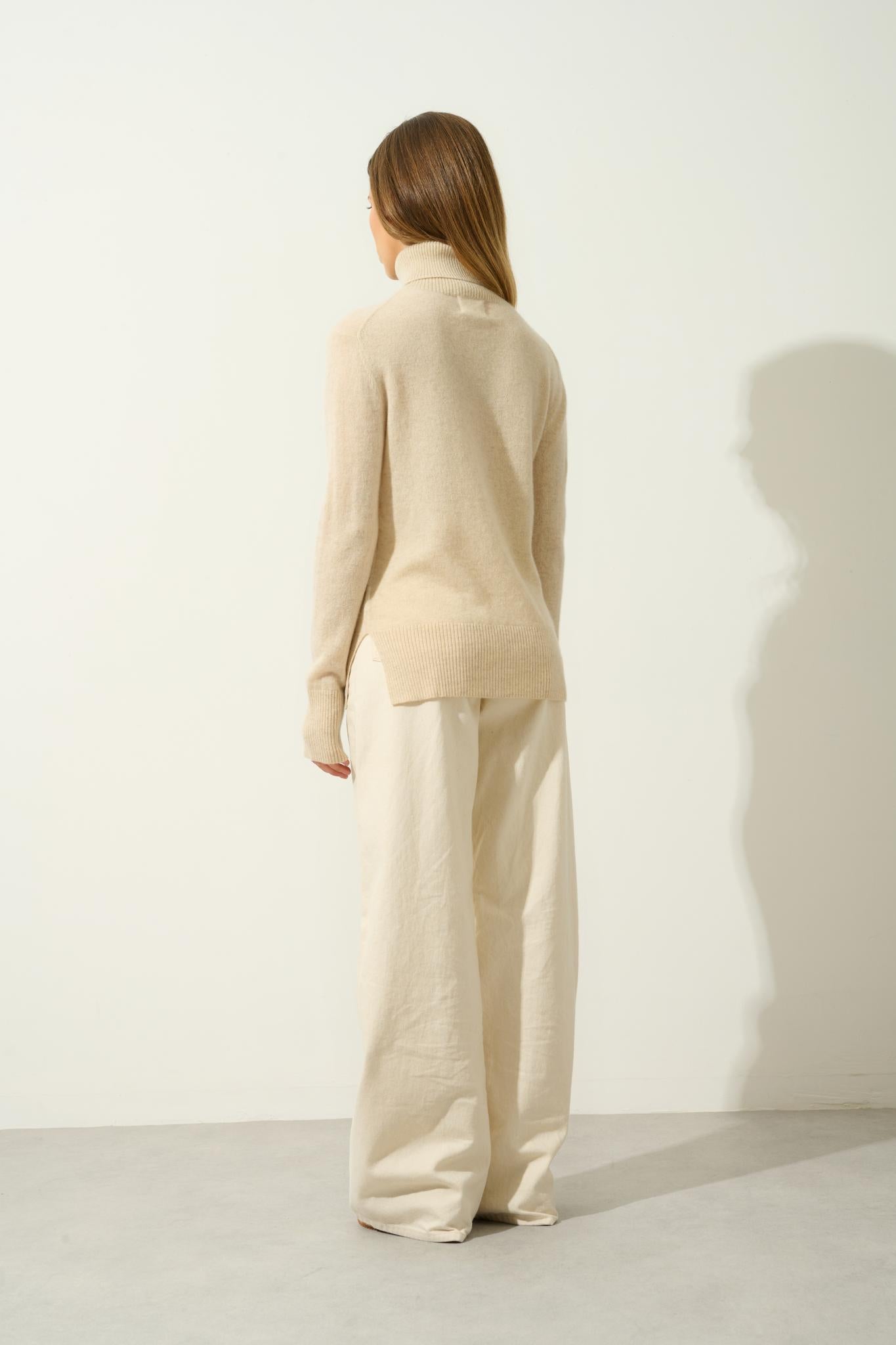 FORNET Haferflocken-Rollkragenpullover 100 % Kaschmir