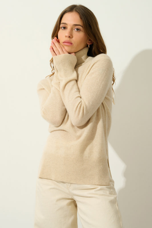 FORNET pull col roulé avoine 100% cachemire