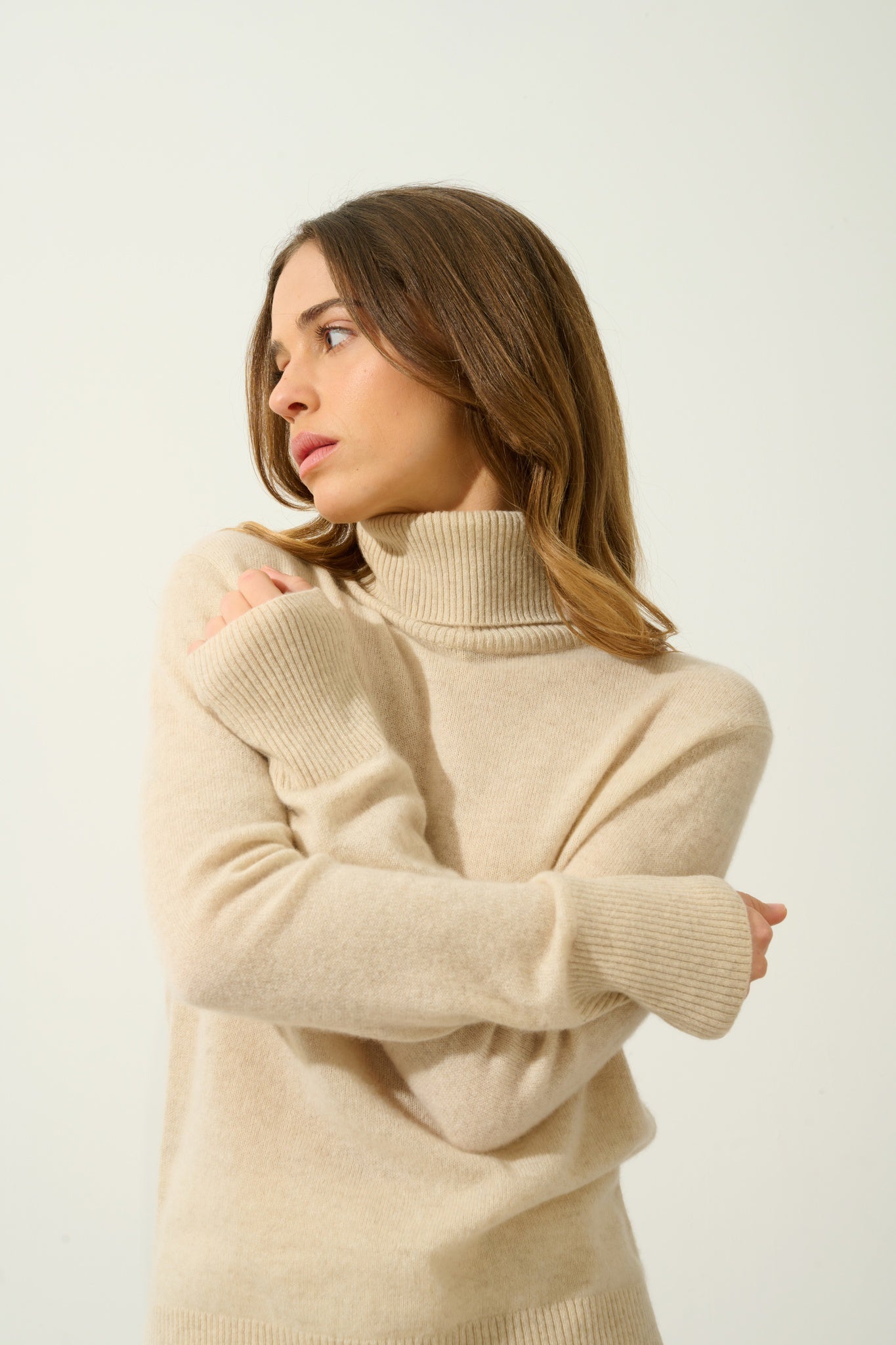 FORNET pull col roulé avoine 100% cachemire