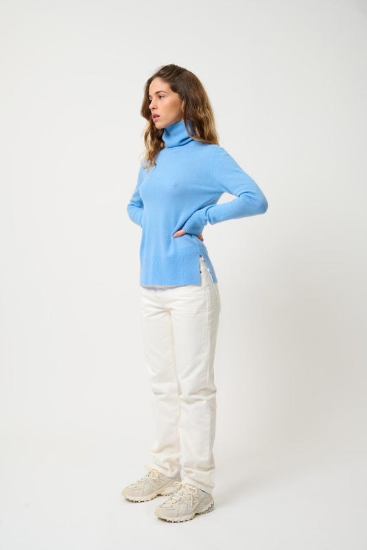 FORNET baby blue turtleneck sweater 100% cashmere