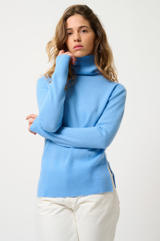 FORNET pull col roulé baby blue 100% cachemire