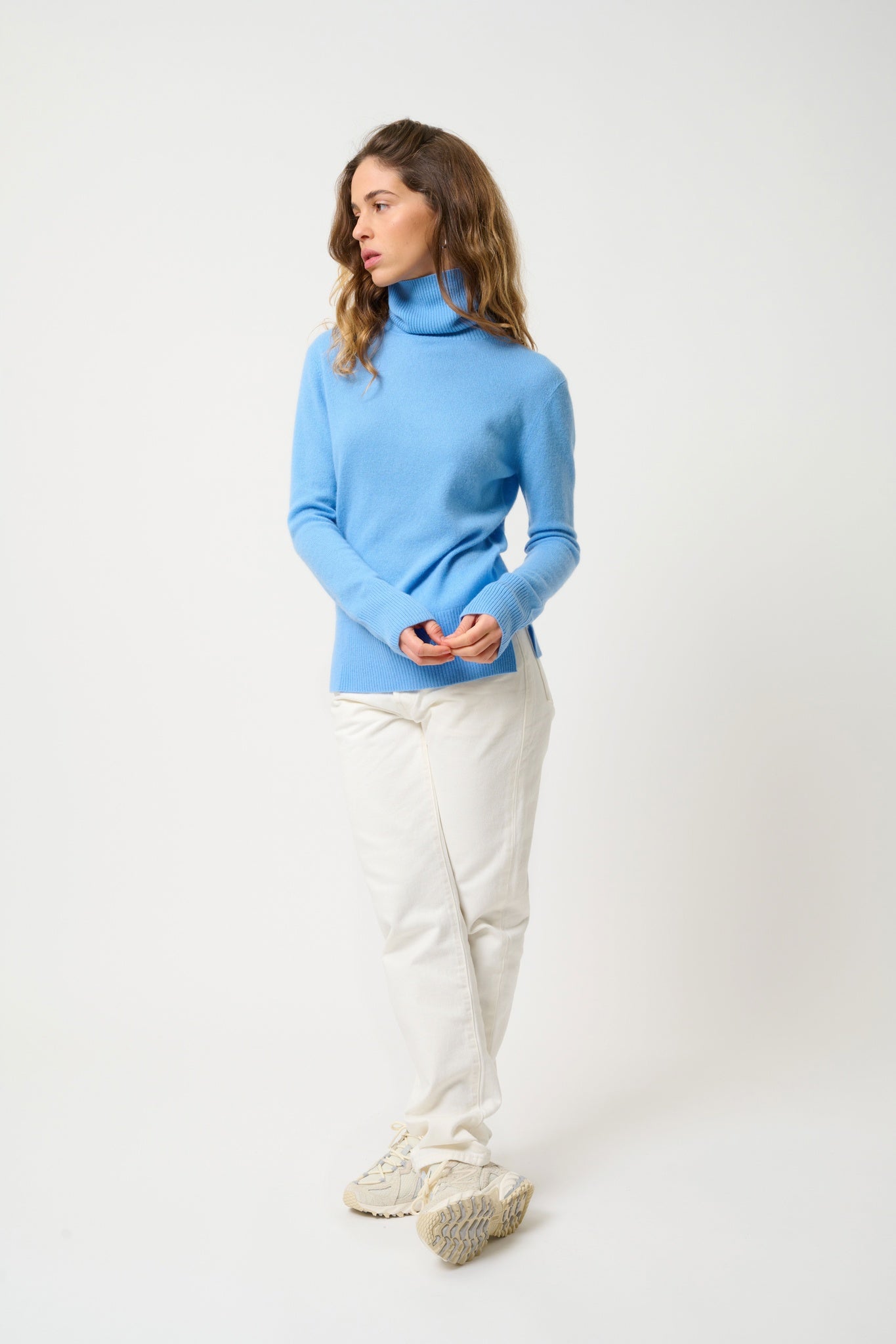 FORNET pull col roulé baby blue 100% cachemire