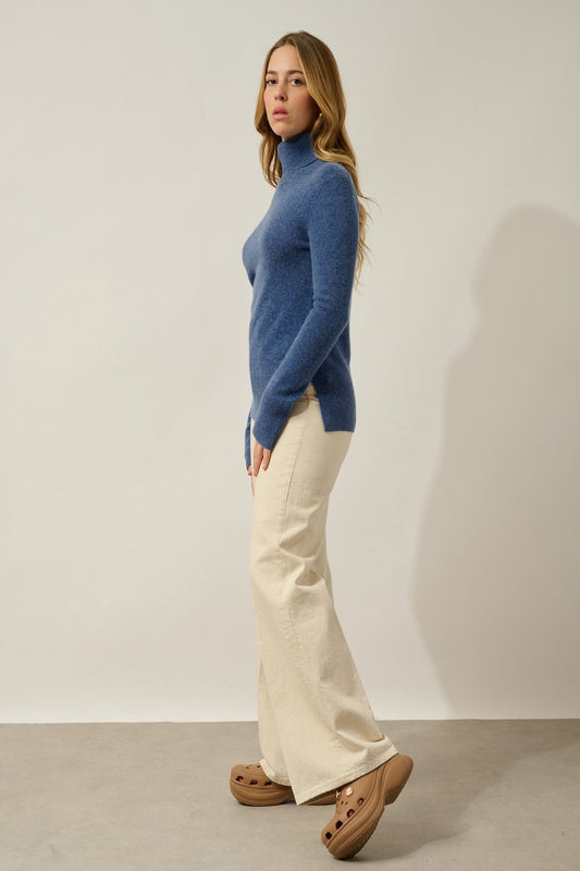 FORNET Rollkragenpullover in Denimblau aus 100% Kaschmir