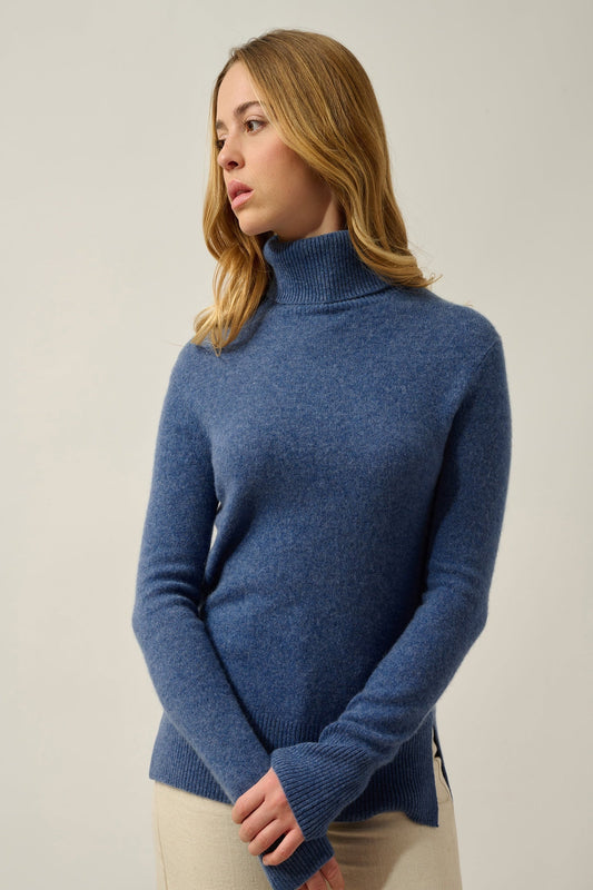 FORNET Rollkragenpullover in Denimblau aus 100% Kaschmir