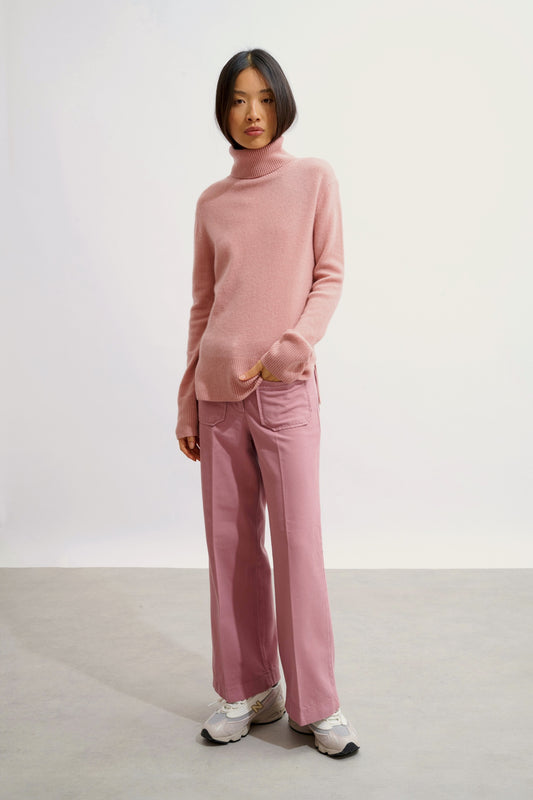 FORNET pull col roulé bois de rose 100% cachemire