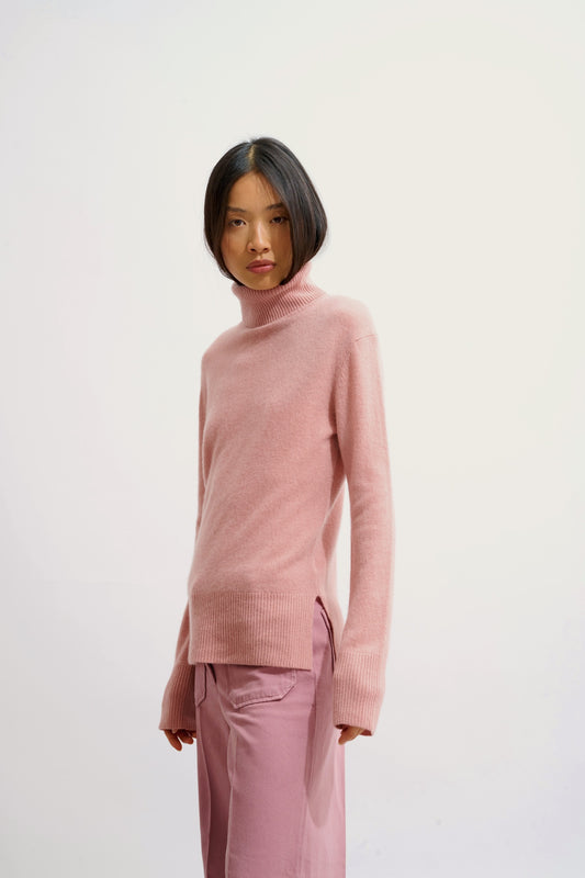 FORNET pull col roulé bois de rose 100% cachemire
