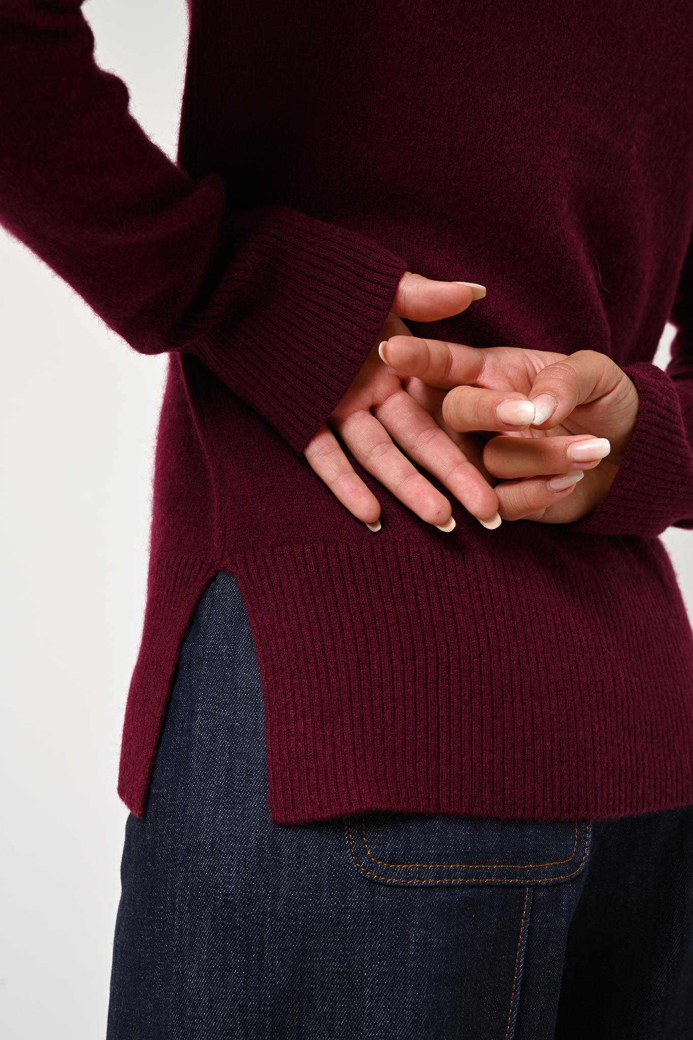 FORNET pull col roulé bordeaux 100% cachemire