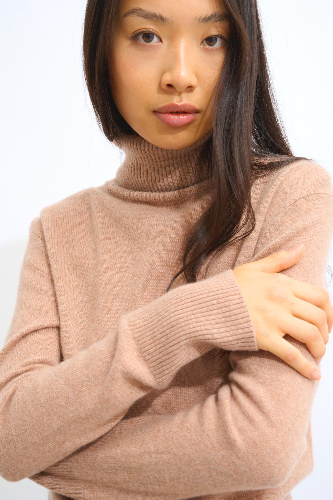 FORNET Kamelmelierter Rollkragenpullover 100% Kaschmir