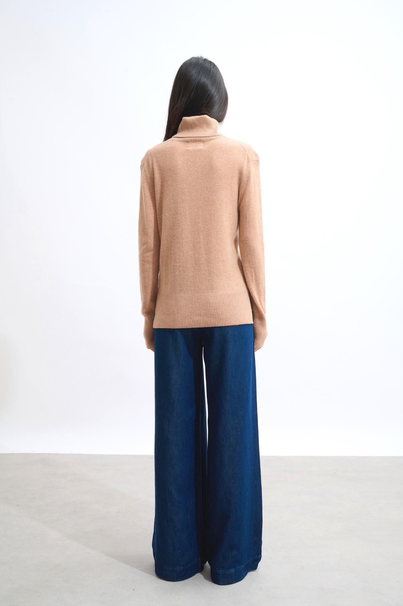 FORNET Kamelmelierter Rollkragenpullover 100% Kaschmir