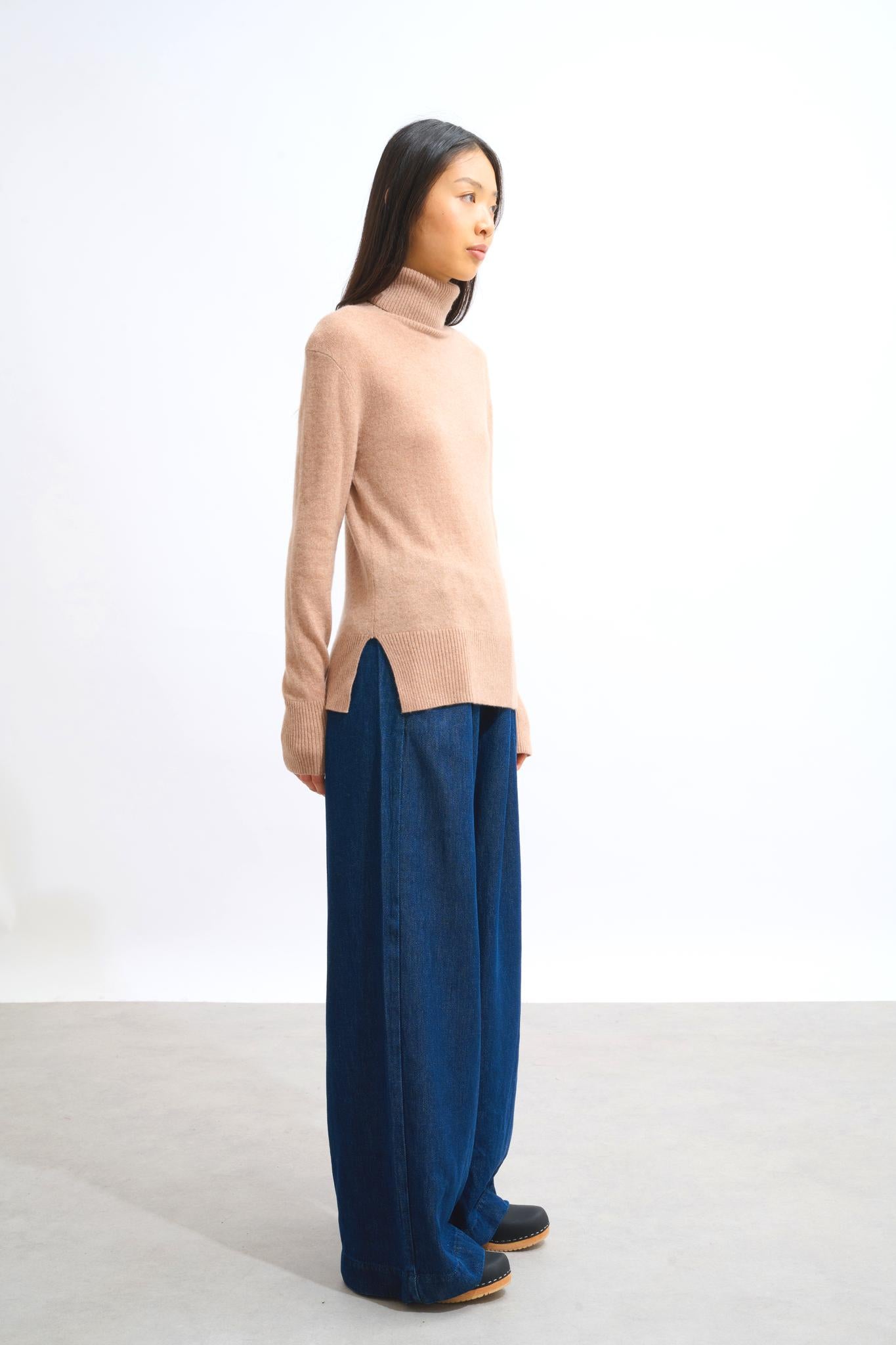 FORNET Kamelmelierter Rollkragenpullover 100% Kaschmir