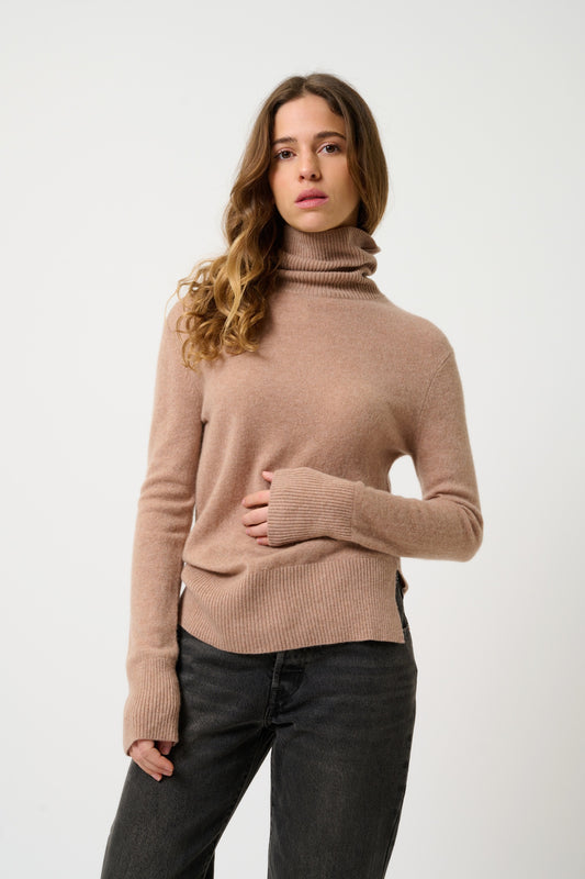 FORNET Kamelmelierter Rollkragenpullover 100% Kaschmir