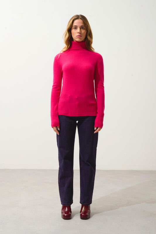 FORNET pull col roulé fuchsia 100% cachemire