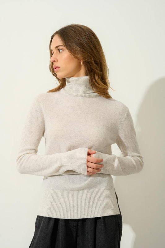 FORNET pearl grey turtleneck sweater 100% cashmere