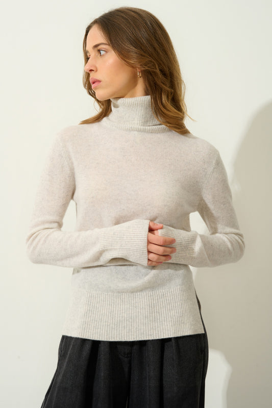 FORNET pull col roulé gris perle chiné 100% cachemire