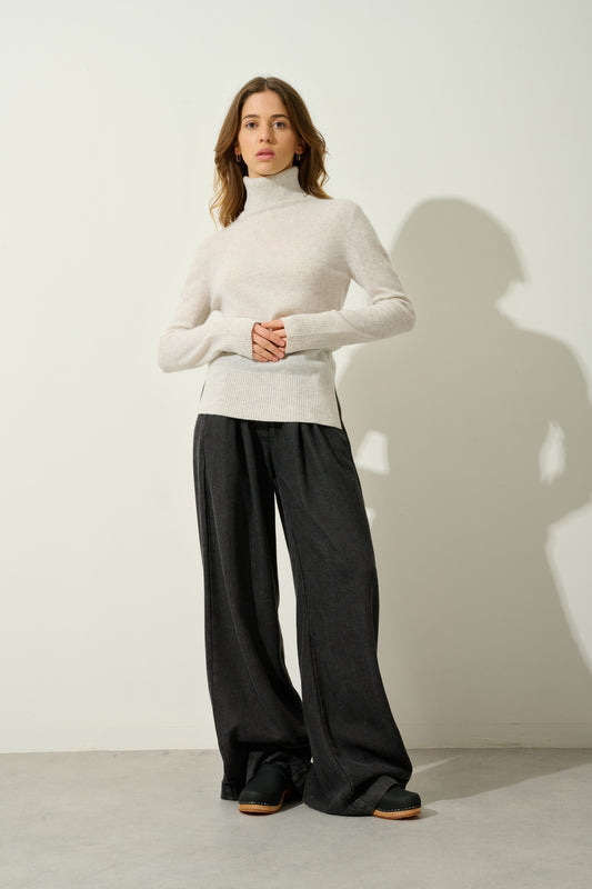 FORNET pull col roulé gris perle chiné 100% cachemire