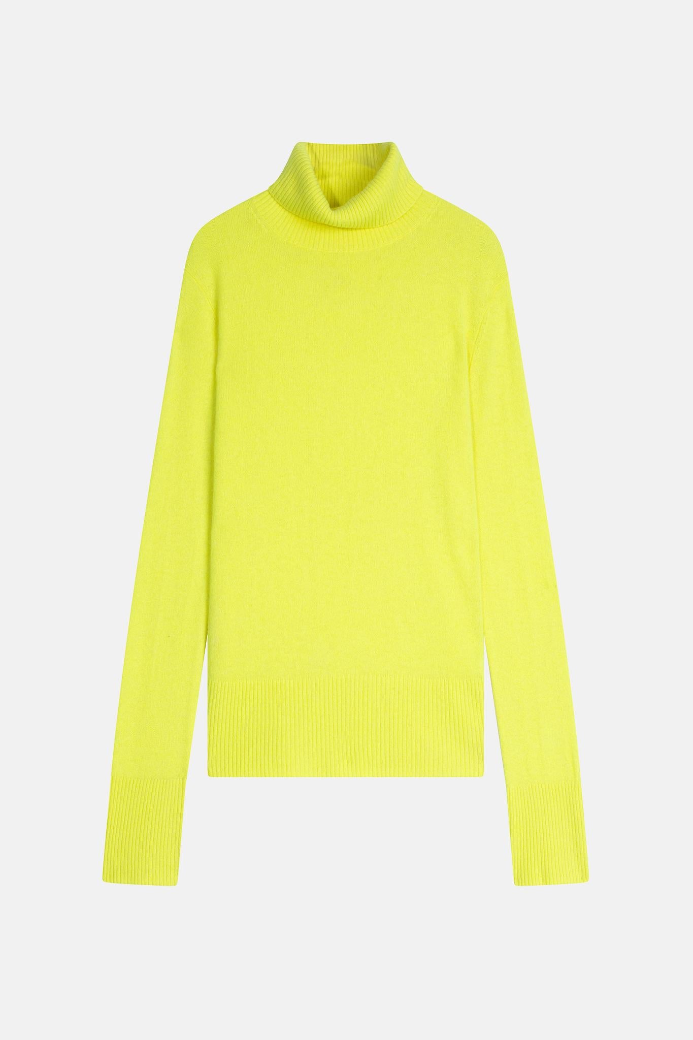 FORNET pull col roulé jaune fluo 100% cachemire