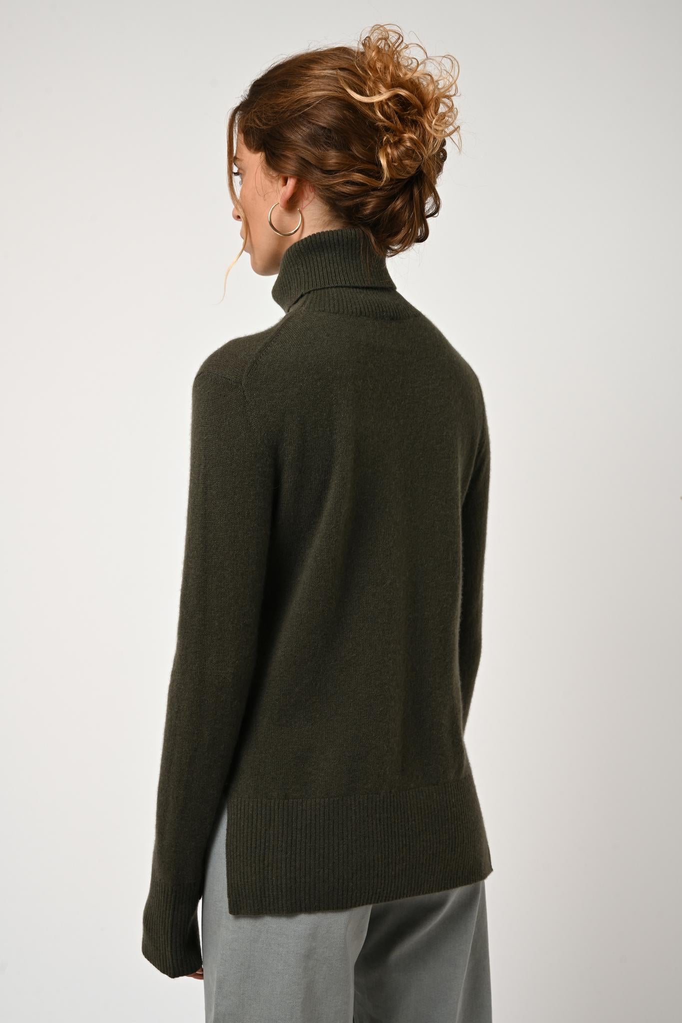 FORNET Rollkragenpullover khaki 100% Kaschmir